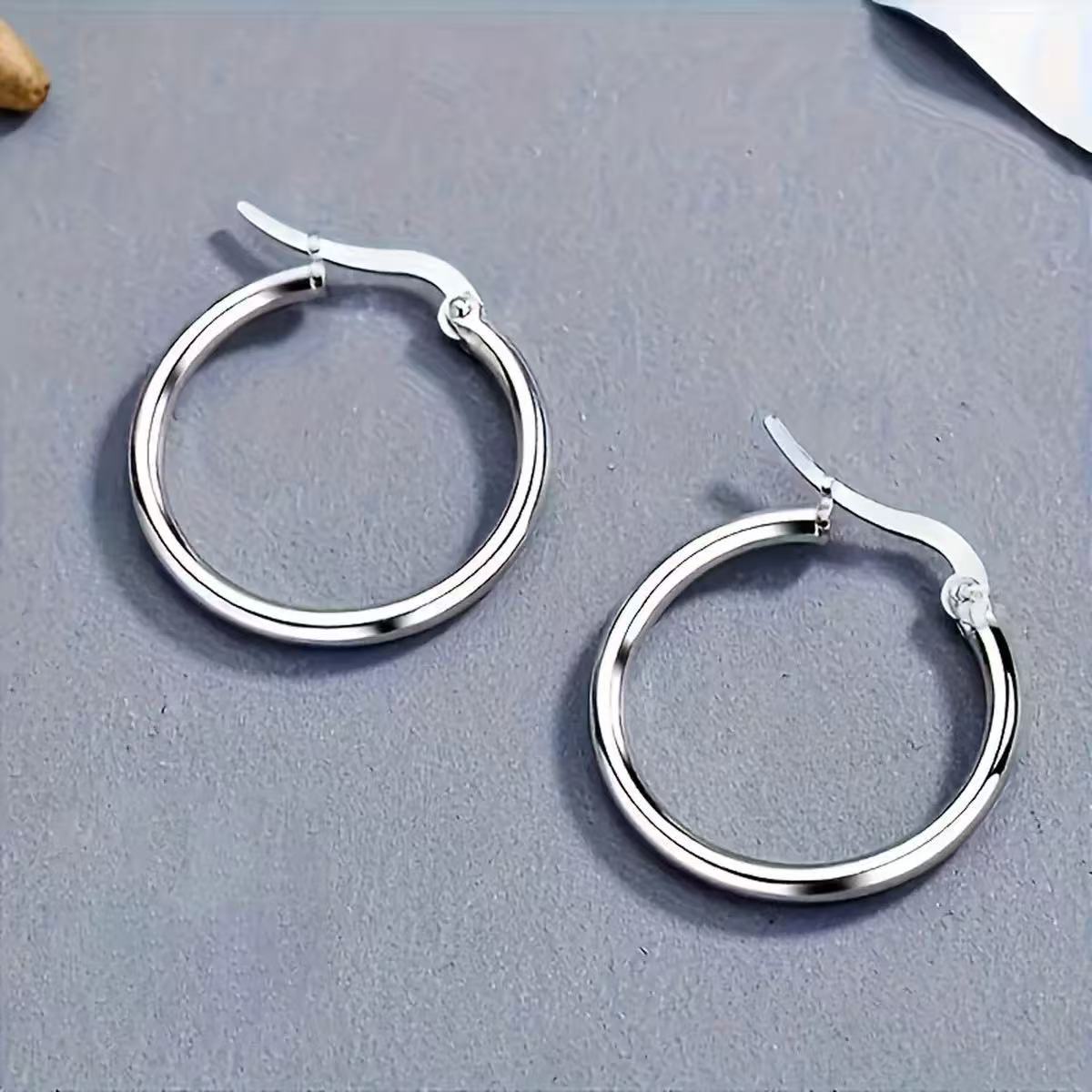 Women's 925 Silver Plated Round Hoop Earrings, Versatile
